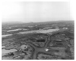 Main Camp at Amchitka
The main camp operated by the U.S. Atomic Energy Commission on Amchitka
Island is located near the southeast end of the island, which is approximately
42 miles long and varies from two to four miles in width. The camp is located
near an old World War II airstrip which is being used for project purposes.